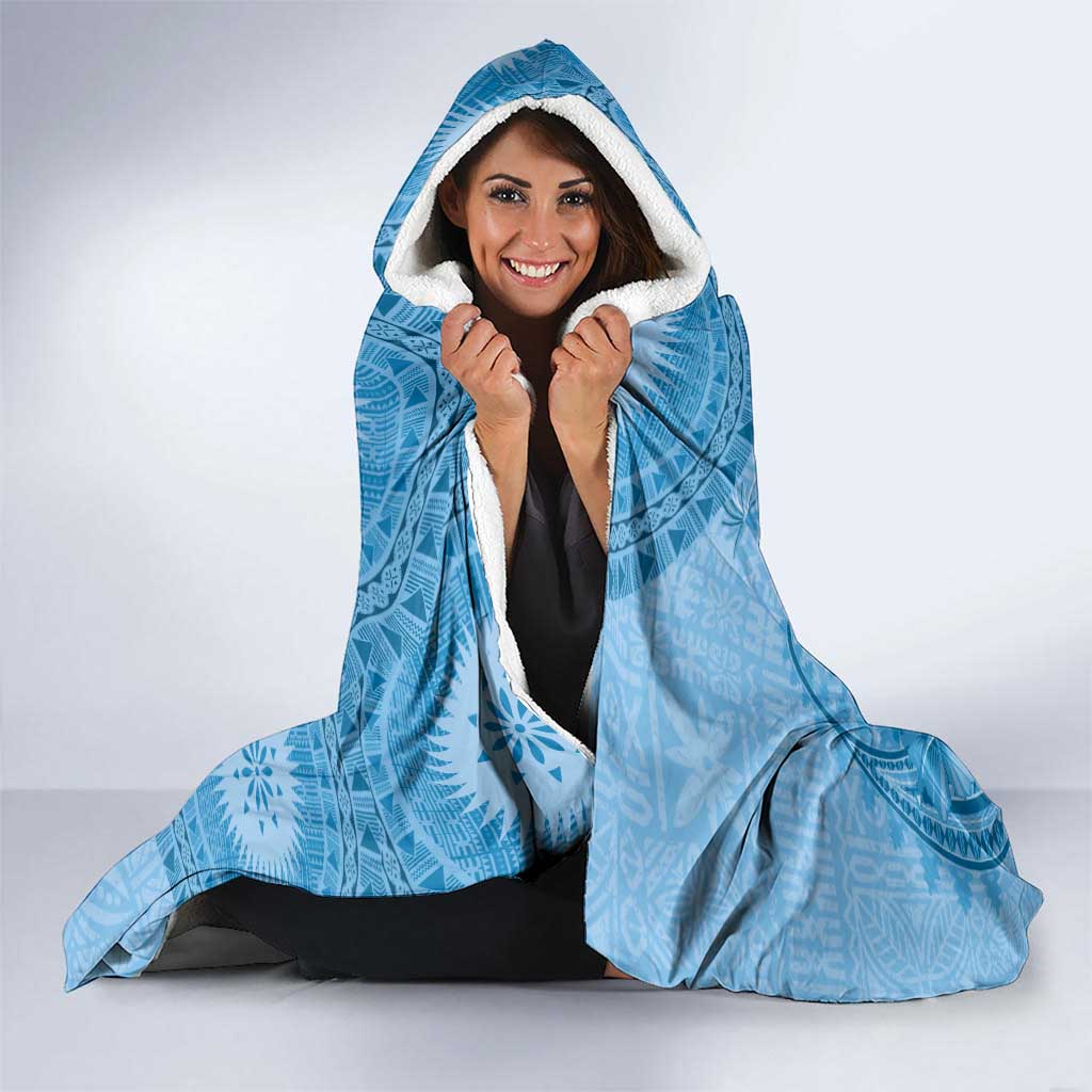Blue Bula Fiji Hooded Blanket Fijian Dance Fan Tapa Cloth Pattern LT14 - Polynesian Pride