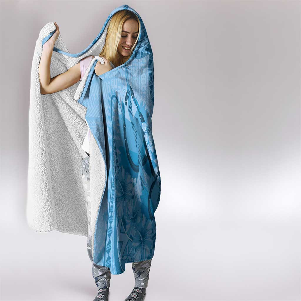 Blue Bula Fiji Hooded Blanket Fijian Dance Fan Tapa Cloth Pattern LT14 - Polynesian Pride