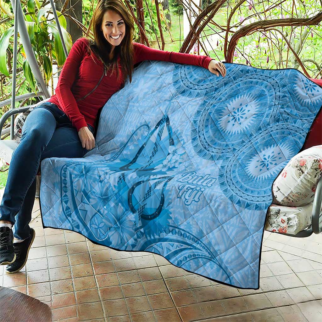 Blue Bula Fiji Quilt Fijian Dance Fan Tapa Cloth Pattern LT14 - Polynesian Pride