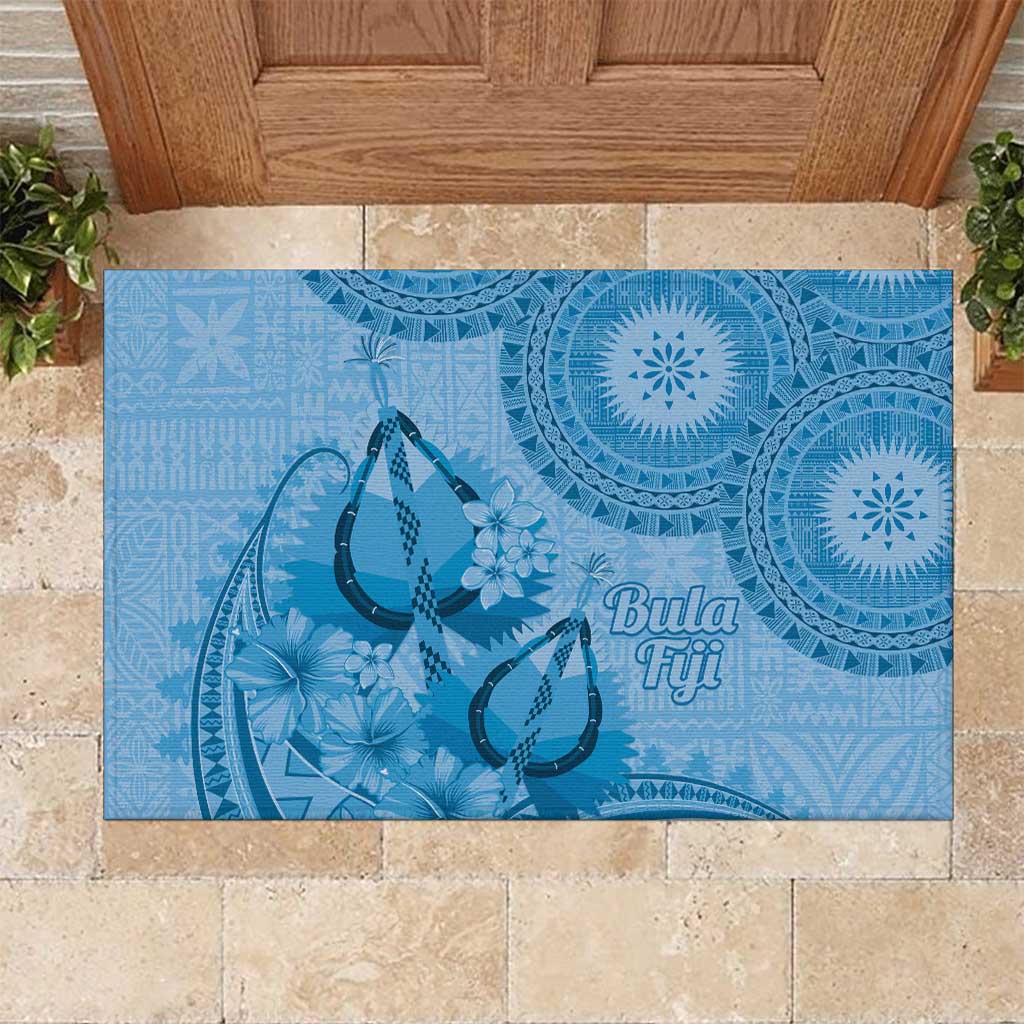 Blue Bula Fiji Rubber Doormat Fijian Dance Fan Tapa Cloth Pattern LT14 Blue - Polynesian Pride