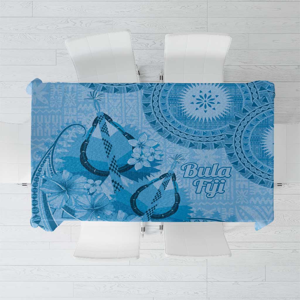 Blue Bula Fiji Tablecloth Fijian Dance Fan Tapa Cloth Pattern LT14 Blue - Polynesian Pride