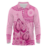 Pink Bula Fiji Long Sleeve Polo Shirt Fijian Dance Fan Tapa Cloth Pattern LT14 Pink - Polynesian Pride