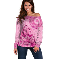 Pink Bula Fiji Off Shoulder Sweater Fijian Dance Fan Tapa Cloth Pattern LT14 Women Pink - Polynesian Pride