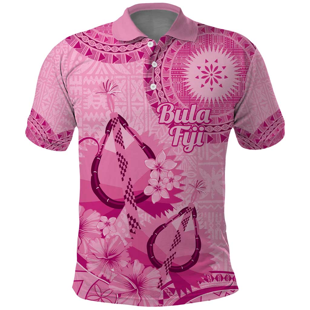 Pink Bula Fiji Polo Shirt Fijian Dance Fan Tapa Cloth Pattern LT14 Pink - Polynesian Pride