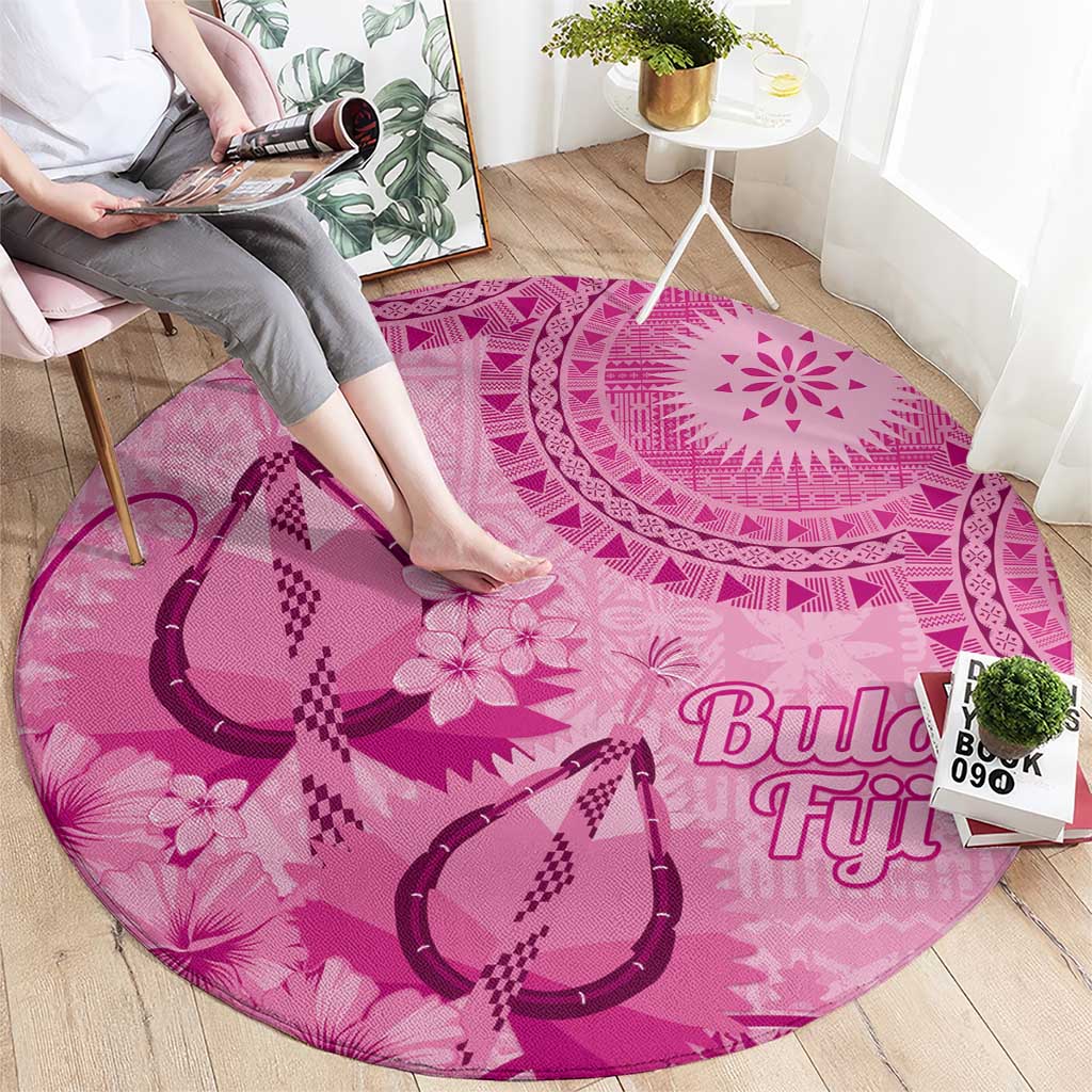 Pink Bula Fiji Round Carpet Fijian Dance Fan Tapa Cloth Pattern LT14 - Polynesian Pride