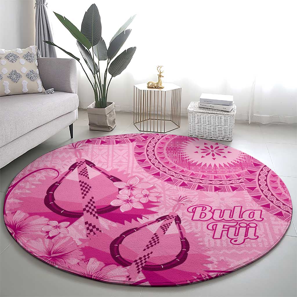 Pink Bula Fiji Round Carpet Fijian Dance Fan Tapa Cloth Pattern LT14 - Polynesian Pride