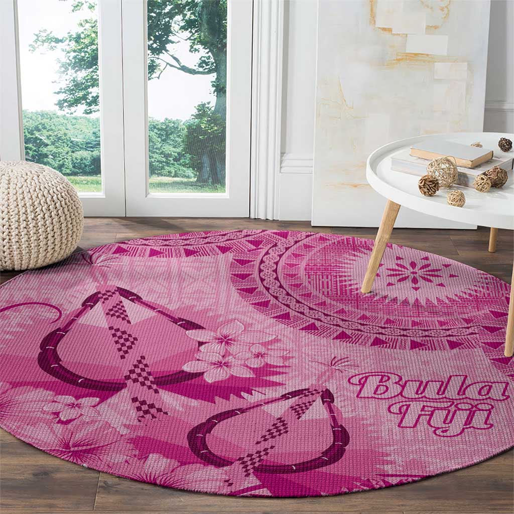 Pink Bula Fiji Round Carpet Fijian Dance Fan Tapa Cloth Pattern LT14 - Polynesian Pride