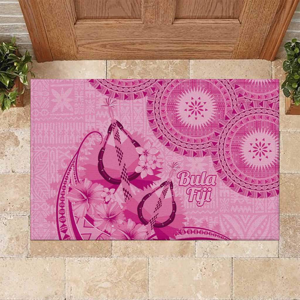 Pink Bula Fiji Rubber Doormat Fijian Dance Fan Tapa Cloth Pattern LT14 Pink - Polynesian Pride