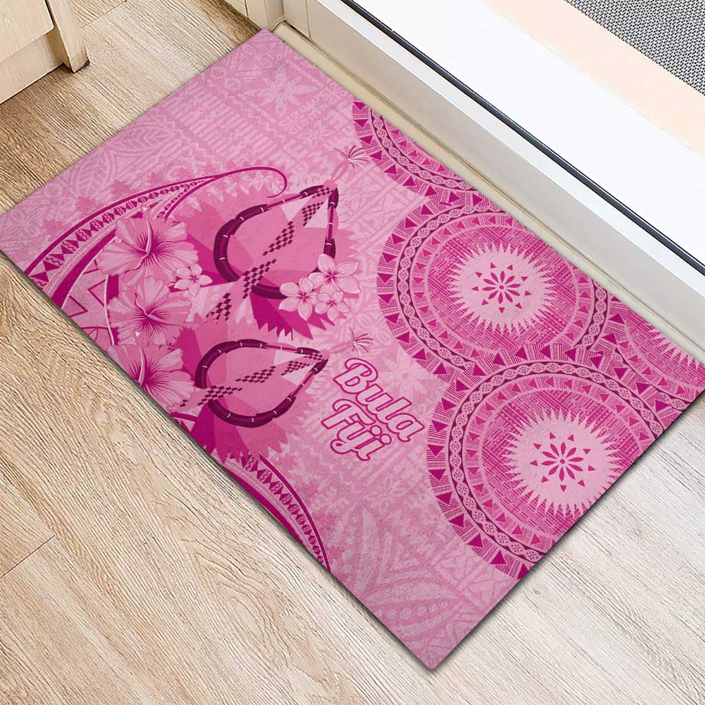 Pink Bula Fiji Rubber Doormat Fijian Dance Fan Tapa Cloth Pattern LT14 - Polynesian Pride