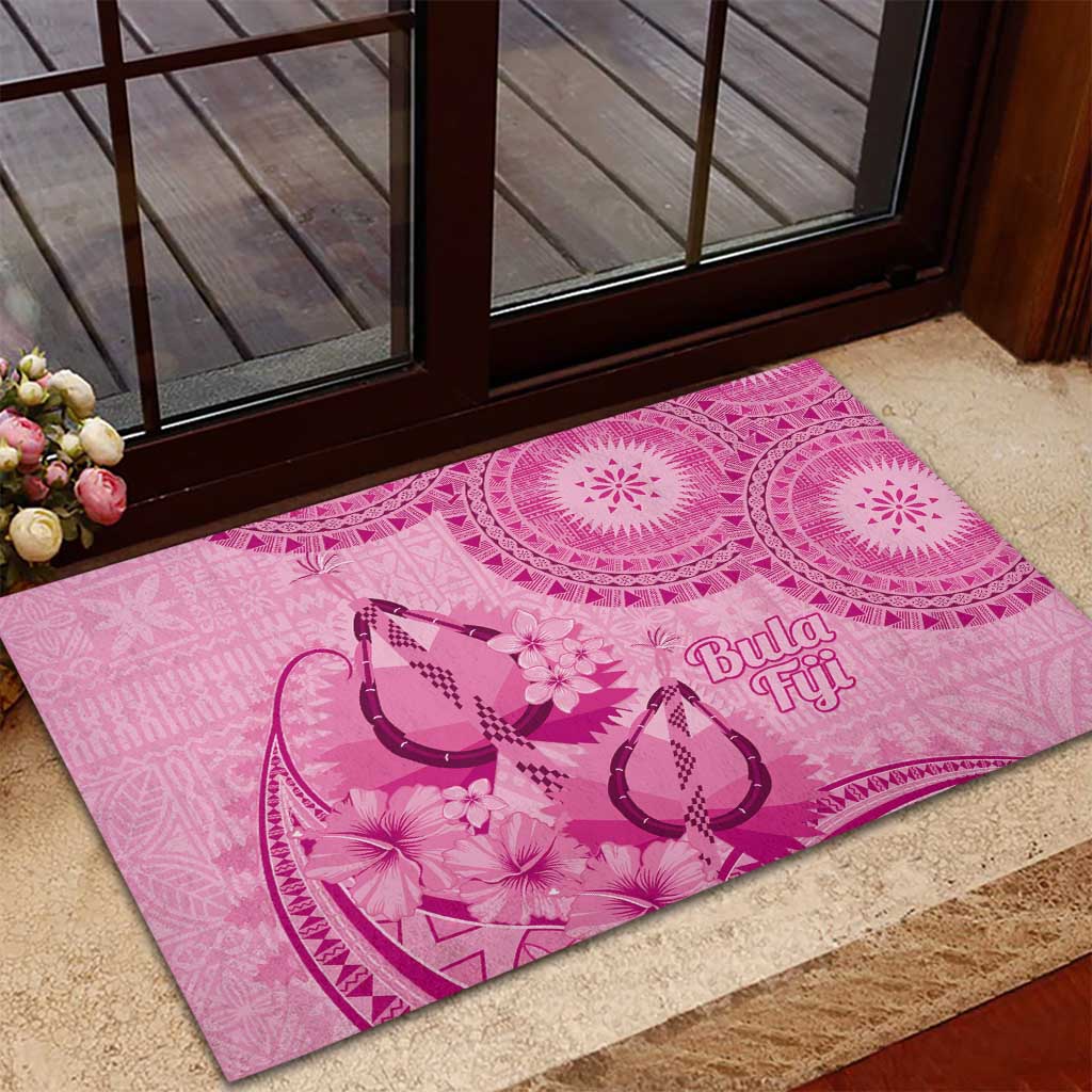 Pink Bula Fiji Rubber Doormat Fijian Dance Fan Tapa Cloth Pattern LT14 - Polynesian Pride