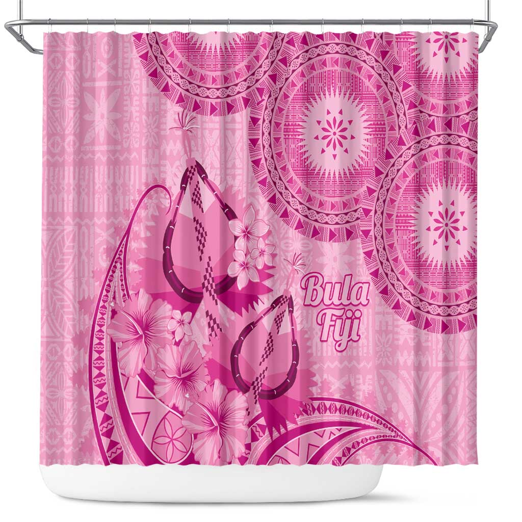 Pink Bula Fiji Shower Curtain Fijian Dance Fan Tapa Cloth Pattern LT14 Pink - Polynesian Pride