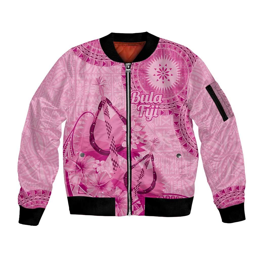 Pink Bula Fiji Sleeve Zip Bomber Jacket Fijian Dance Fan Tapa Cloth Pattern LT14 Unisex Pink - Polynesian Pride