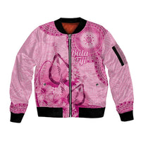 Pink Bula Fiji Sleeve Zip Bomber Jacket Fijian Dance Fan Tapa Cloth Pattern LT14 Unisex Pink - Polynesian Pride