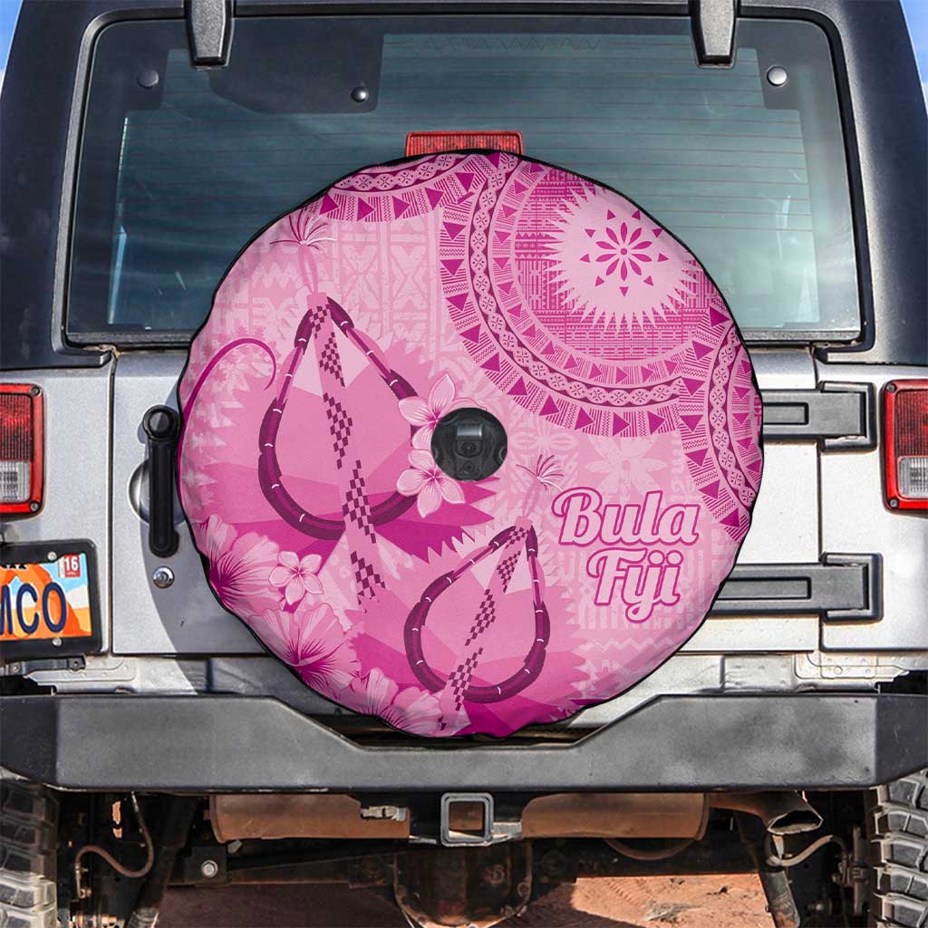 Pink Bula Fiji Spare Tire Cover Fijian Dance Fan Tapa Cloth Pattern LT14 Pink - Polynesian Pride