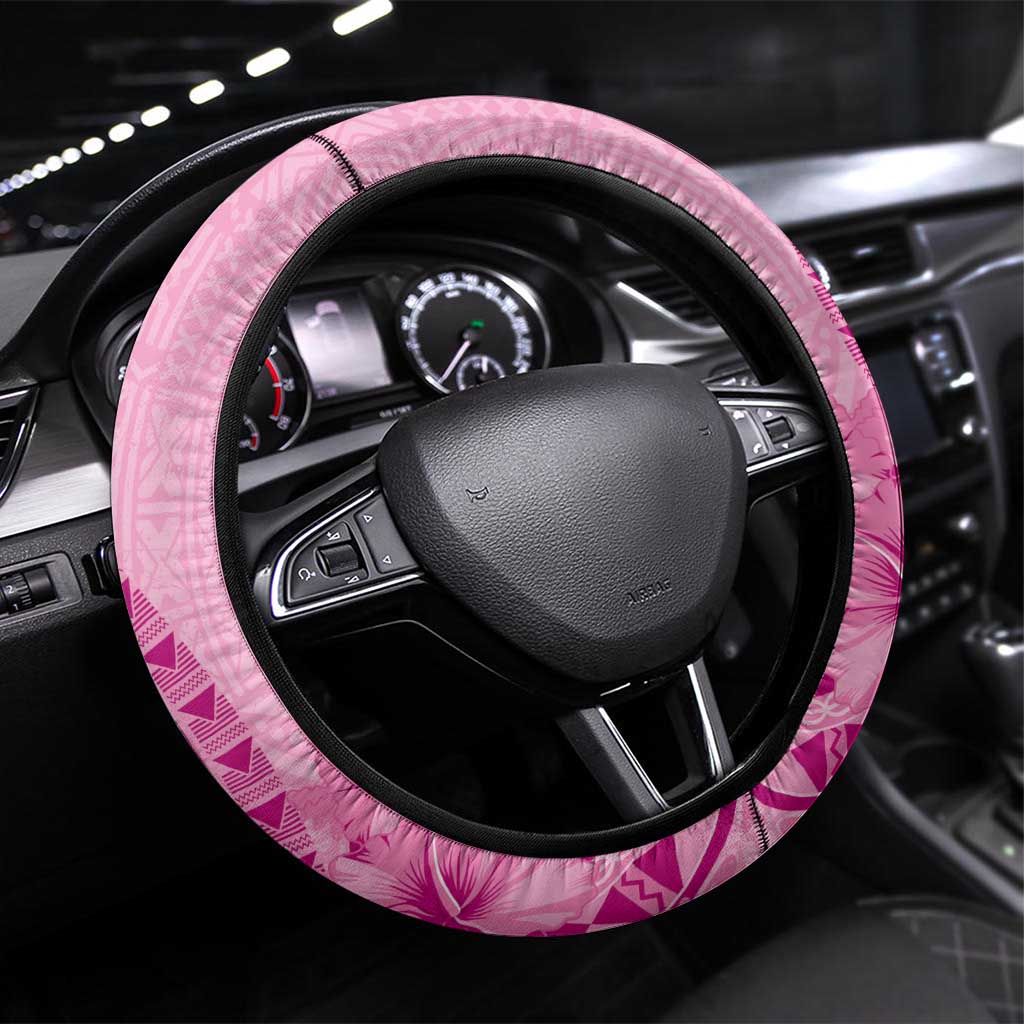 Pink Bula Fiji Steering Wheel Cover Fijian Dance Fan Tapa Cloth Pattern LT14 Universal Fit Pink - Polynesian Pride