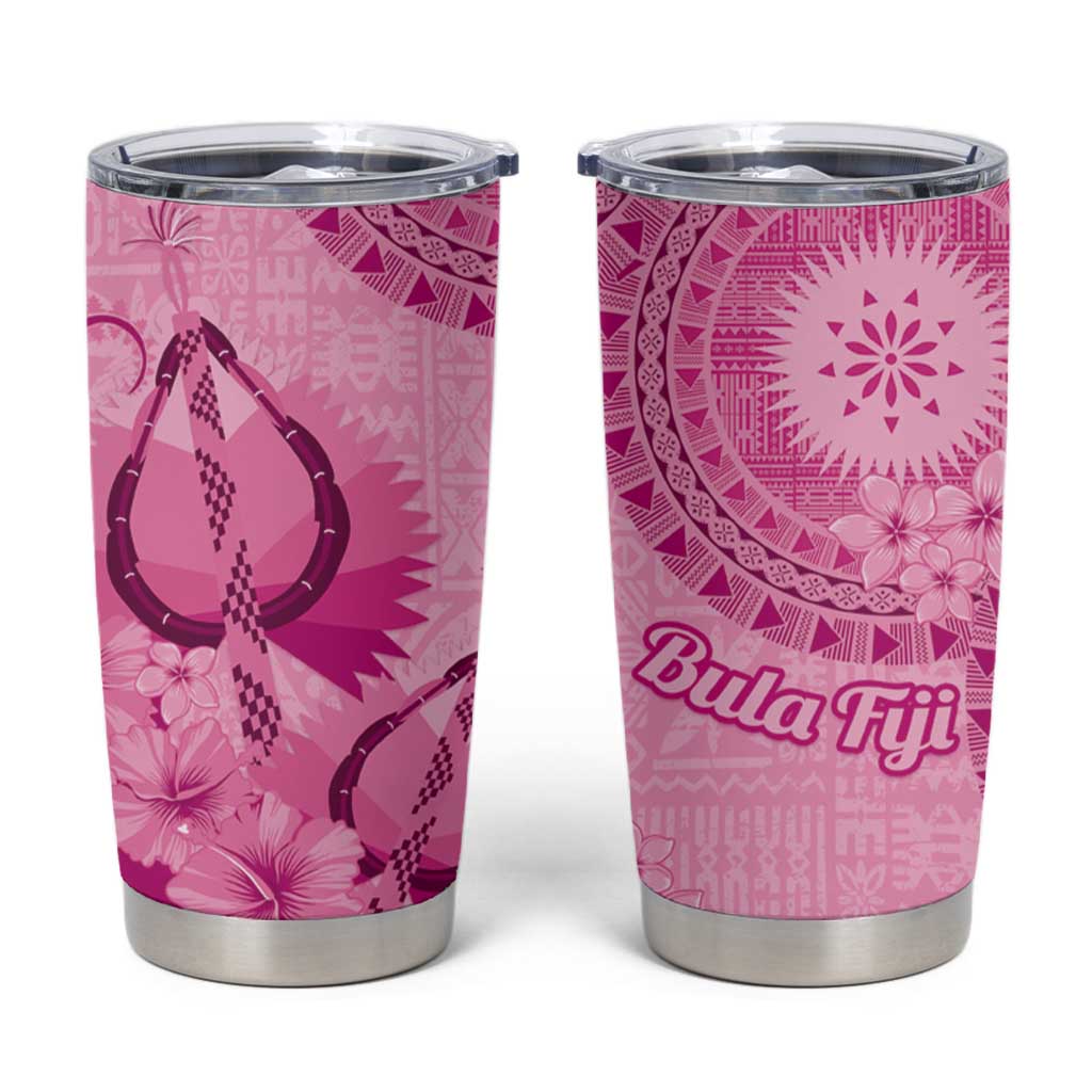 Pink Bula Fiji Tumbler Cup Fijian Dance Fan Tapa Cloth Pattern LT14 Pink - Polynesian Pride