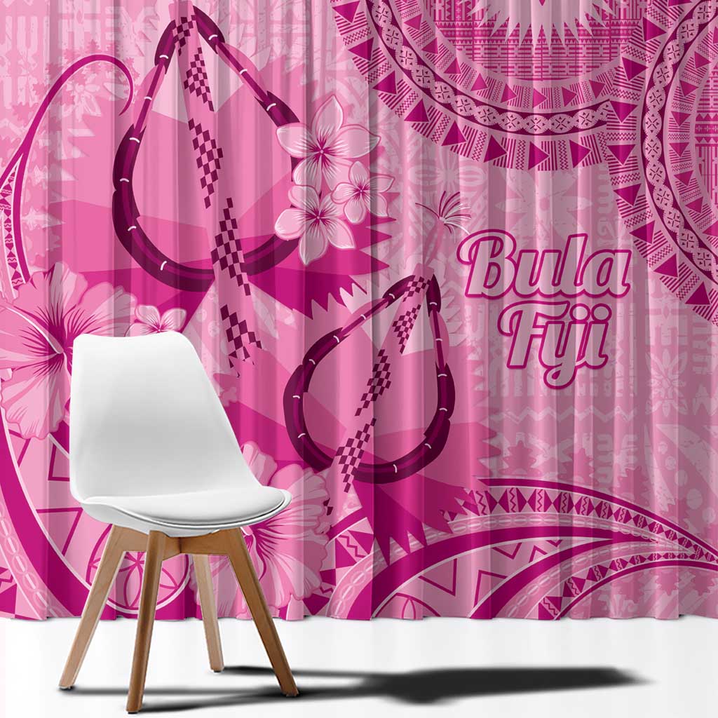 Pink Bula Fiji Window Curtain Fijian Dance Fan Tapa Cloth Pattern LT14 - Polynesian Pride