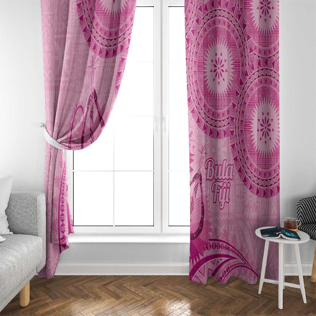 Pink Bula Fiji Window Curtain Fijian Dance Fan Tapa Cloth Pattern LT14 - Polynesian Pride