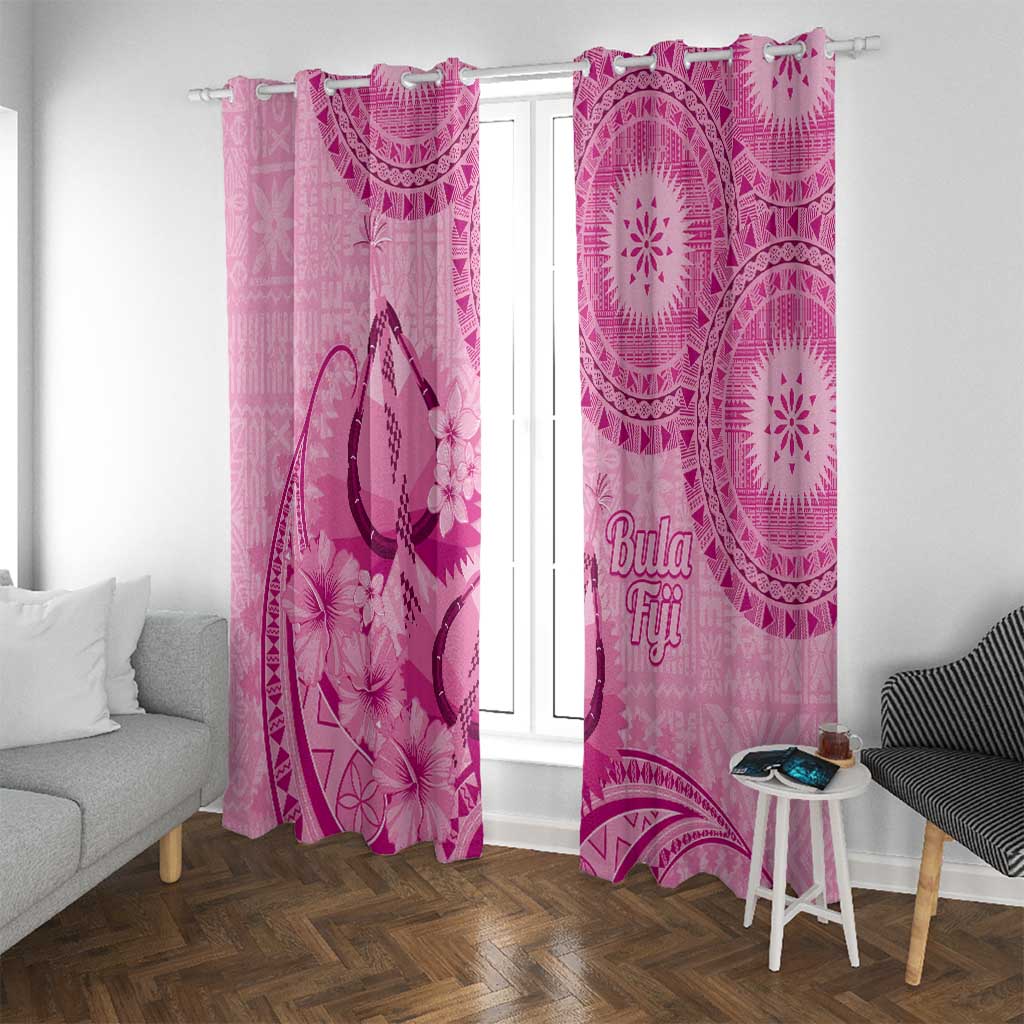 Pink Bula Fiji Window Curtain Fijian Dance Fan Tapa Cloth Pattern LT14 With Grommets Pink - Polynesian Pride