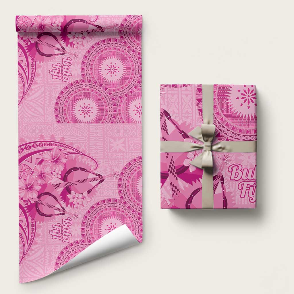Pink Bula Fiji Wrapping Paper Fijian Dance Fan Tapa Cloth Pattern LT14 58" × 23" Pink - Polynesian Pride