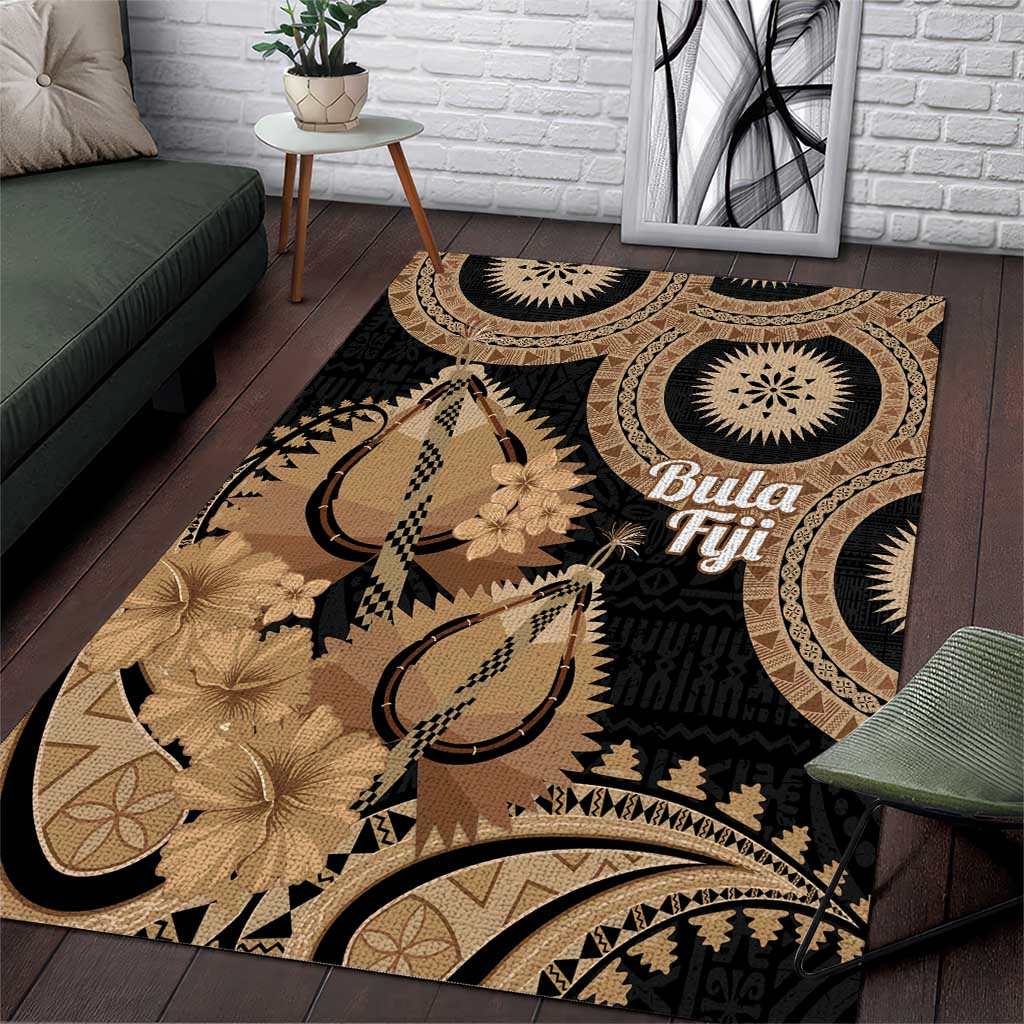 Black Bula Fiji Area Rug Fijian Dance Fan Tapa Cloth Pattern LT14 Black - Polynesian Pride