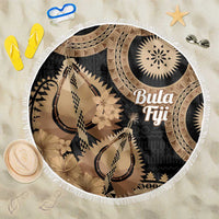 Black Bula Fiji Beach Blanket Fijian Dance Fan Tapa Cloth Pattern LT14 One Size 150cm Black - Polynesian Pride