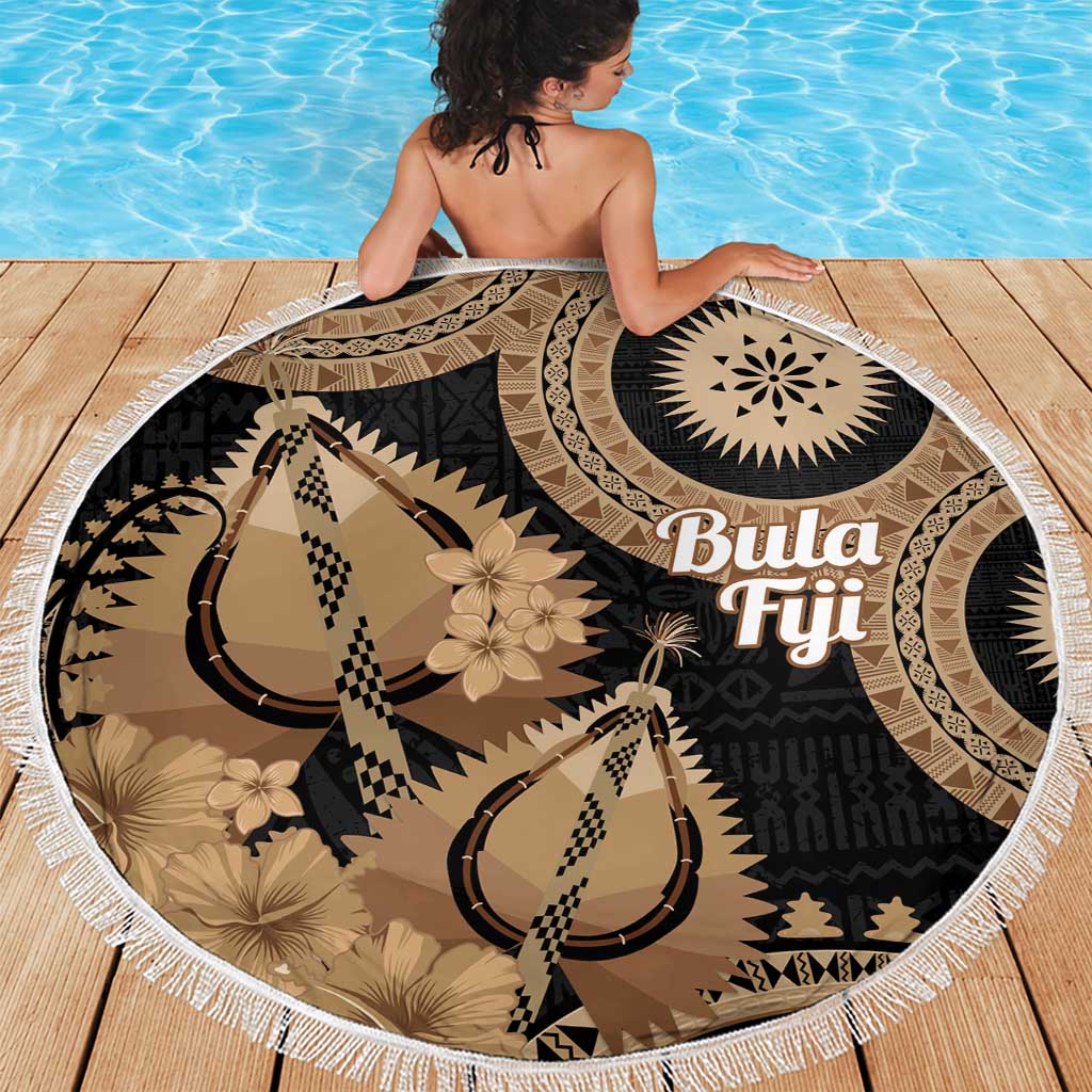 Black Bula Fiji Beach Blanket Fijian Dance Fan Tapa Cloth Pattern LT14 - Polynesian Pride