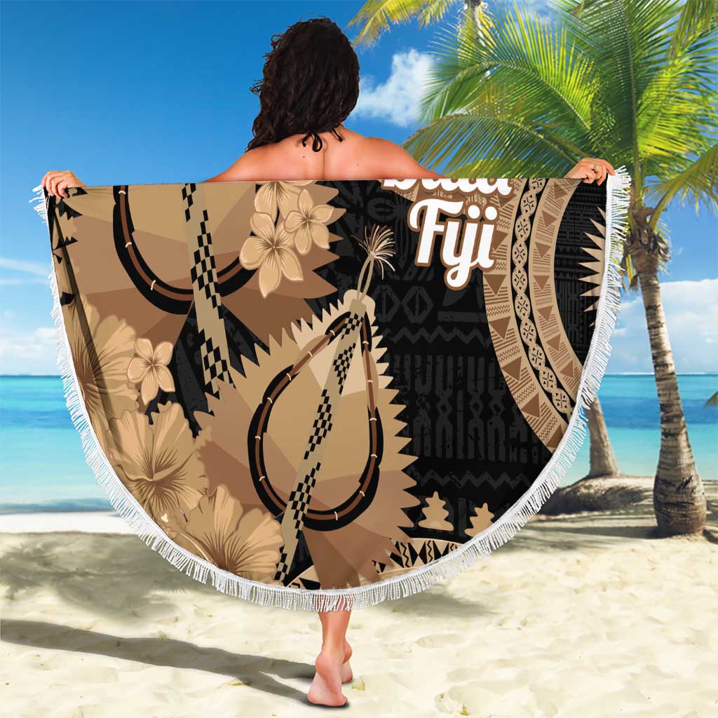 Black Bula Fiji Beach Blanket Fijian Dance Fan Tapa Cloth Pattern LT14 - Polynesian Pride