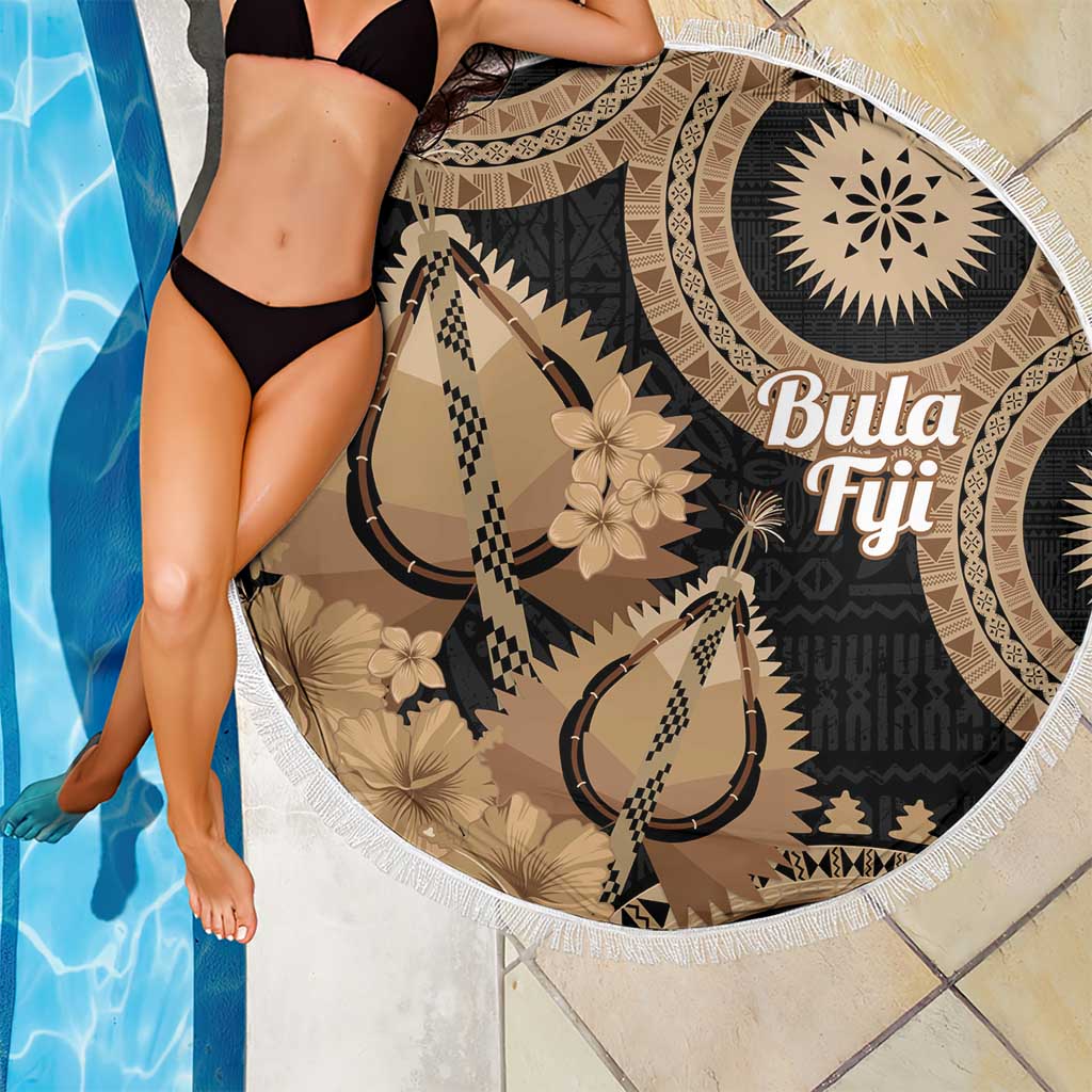 Black Bula Fiji Beach Blanket Fijian Dance Fan Tapa Cloth Pattern LT14 - Polynesian Pride