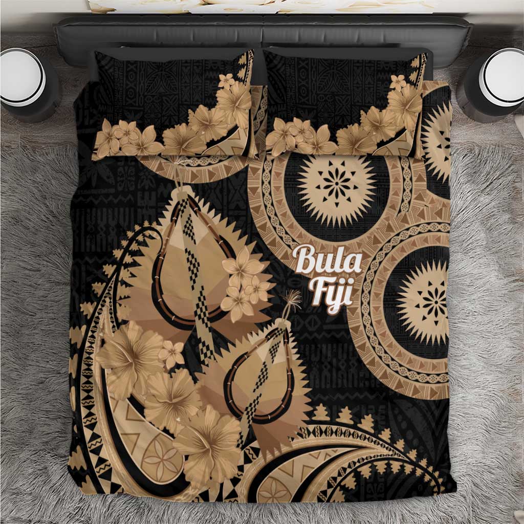 Black Bula Fiji Bedding Set Fijian Dance Fan Tapa Cloth Pattern LT14 Black - Polynesian Pride