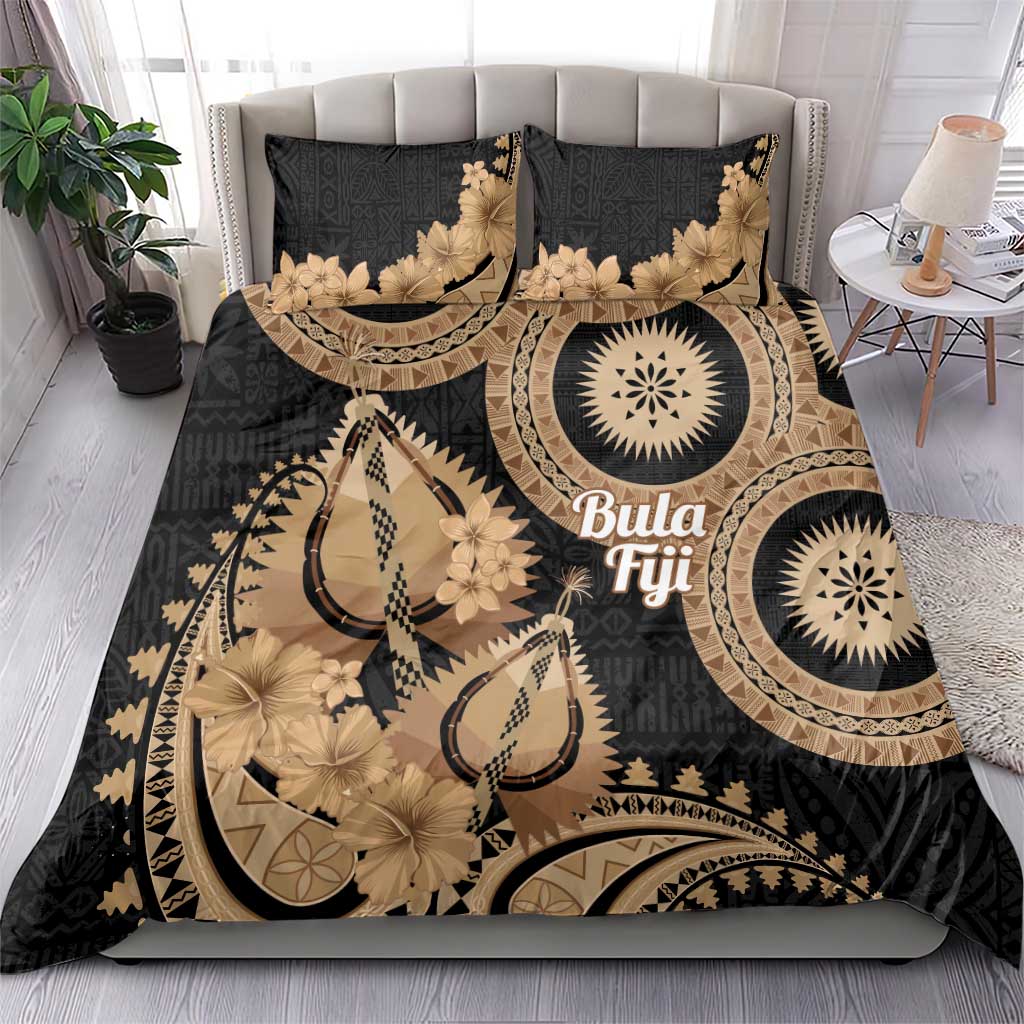 Black Bula Fiji Bedding Set Fijian Dance Fan Tapa Cloth Pattern LT14 - Polynesian Pride