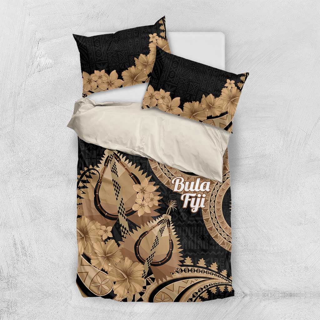 Black Bula Fiji Bedding Set Fijian Dance Fan Tapa Cloth Pattern LT14 US Twin 172cm x 218cm Black - Polynesian Pride