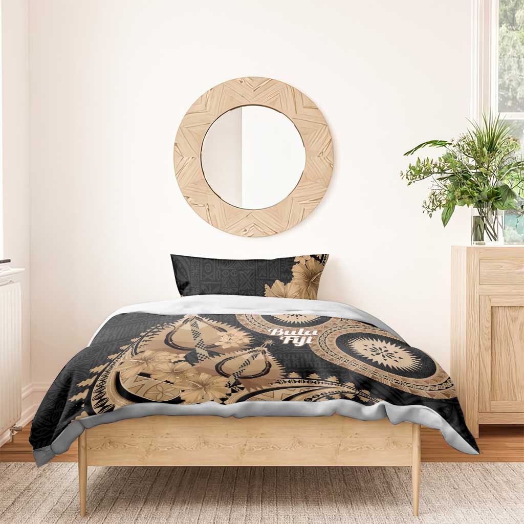 Black Bula Fiji Bedding Set Fijian Dance Fan Tapa Cloth Pattern LT14 - Polynesian Pride