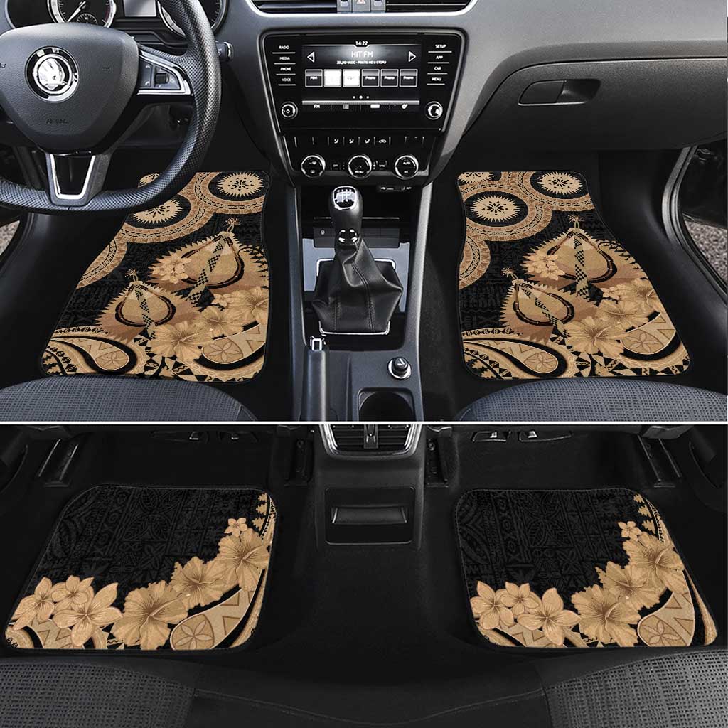 Black Bula Fiji Car Mats Fijian Dance Fan Tapa Cloth Pattern LT14 Set 4pcs Black - Polynesian Pride