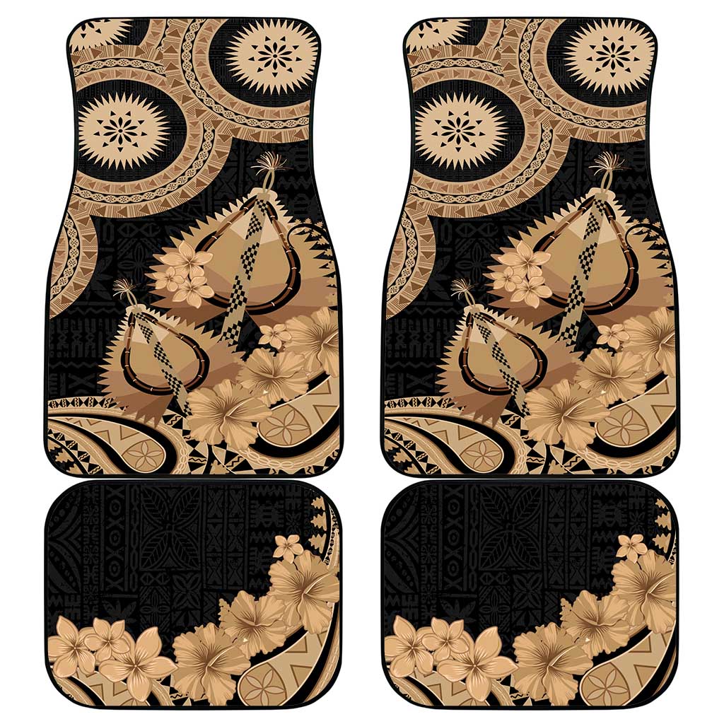 Black Bula Fiji Car Mats Fijian Dance Fan Tapa Cloth Pattern LT14 - Polynesian Pride