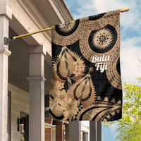 Black Bula Fiji Garden Flag Fijian Dance Fan Tapa Cloth Pattern LT14 House Flag Black - Polynesian Pride