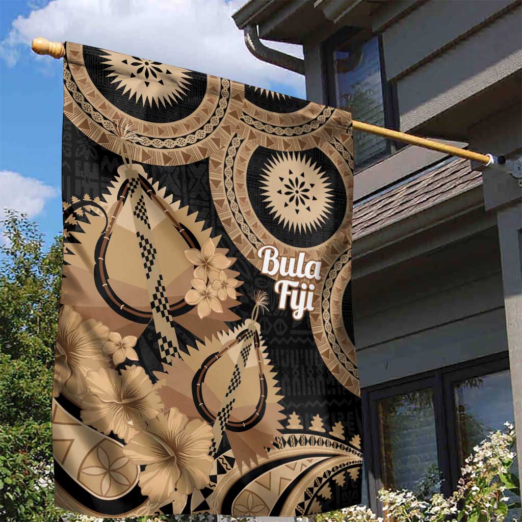 Black Bula Fiji Garden Flag Fijian Dance Fan Tapa Cloth Pattern LT14 - Polynesian Pride