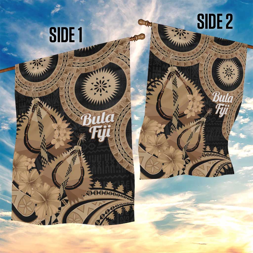 Black Bula Fiji Garden Flag Fijian Dance Fan Tapa Cloth Pattern LT14 - Polynesian Pride