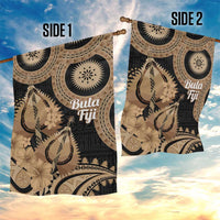 Black Bula Fiji Garden Flag Fijian Dance Fan Tapa Cloth Pattern LT14 - Polynesian Pride