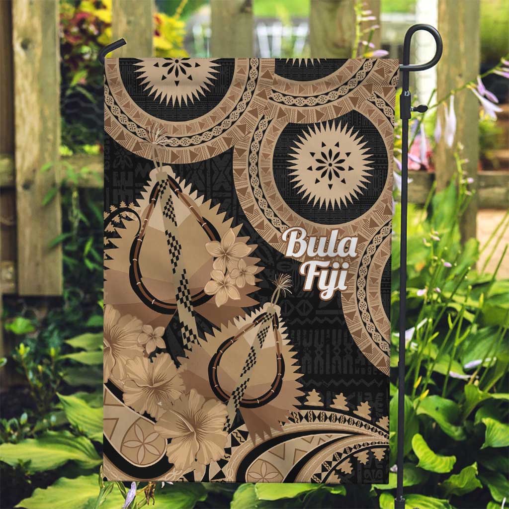 Black Bula Fiji Garden Flag Fijian Dance Fan Tapa Cloth Pattern LT14 Garden Flag Black - Polynesian Pride
