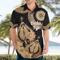 Black Bula Fiji Hawaiian Shirt Fijian Dance Fan Tapa Cloth Pattern LT14 - Polynesian Pride