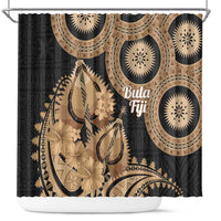 Black Bula Fiji Shower Curtain Fijian Dance Fan Tapa Cloth Pattern LT14 Black - Polynesian Pride