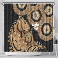 Black Bula Fiji Shower Curtain Fijian Dance Fan Tapa Cloth Pattern LT14 - Polynesian Pride