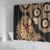 Black Bula Fiji Shower Curtain Fijian Dance Fan Tapa Cloth Pattern LT14 - Polynesian Pride