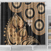 Black Bula Fiji Shower Curtain Fijian Dance Fan Tapa Cloth Pattern LT14 - Polynesian Pride