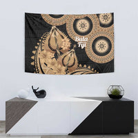 Black Bula Fiji Tapestry Fijian Dance Fan Tapa Cloth Pattern LT14 - Polynesian Pride