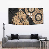 Black Bula Fiji Tapestry Fijian Dance Fan Tapa Cloth Pattern LT14 - Polynesian Pride