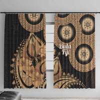 Black Bula Fiji Window Curtain Fijian Dance Fan Tapa Cloth Pattern LT14 With Hooks Black - Polynesian Pride
