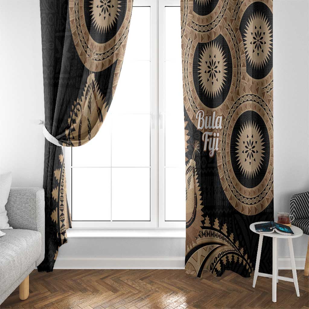 Black Bula Fiji Window Curtain Fijian Dance Fan Tapa Cloth Pattern LT14 - Polynesian Pride