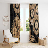 Black Bula Fiji Window Curtain Fijian Dance Fan Tapa Cloth Pattern LT14 - Polynesian Pride